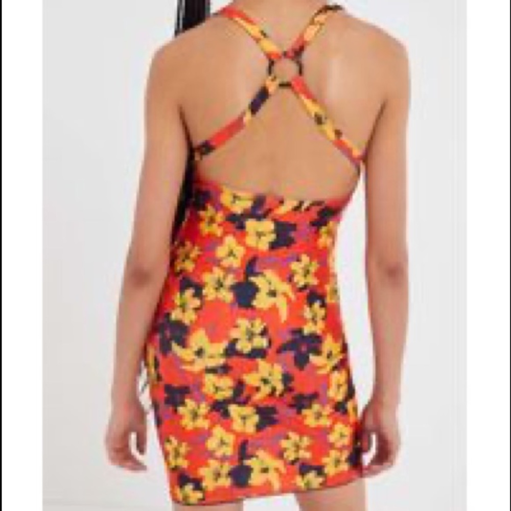 Urban Outfitters Floral Cross-back Bodycon Dress Black & Yellow Sz.L - Picture 5 of 7